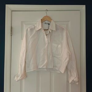 Zara women’s white oversized cropped linen button up size small NWT